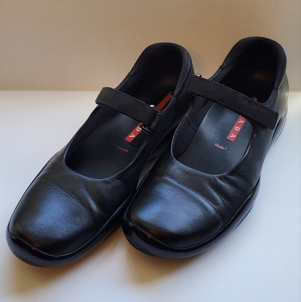 Prada Black Leather Mary Jane Flats